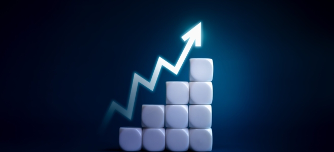 Rise,Up,Glowing,Arrow,,Volatility,Index,Chart,On,White,Blocks